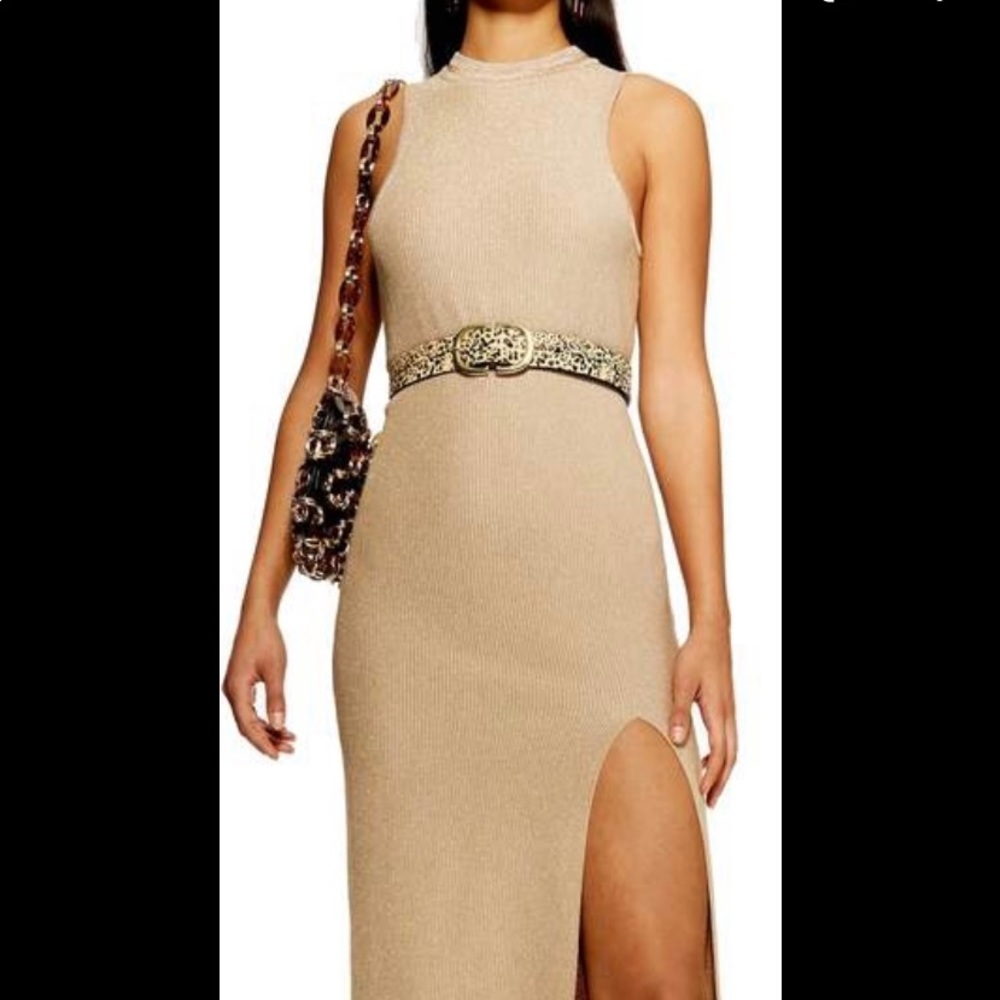 Topshop Gold Metallic Sweater Dress with Slit